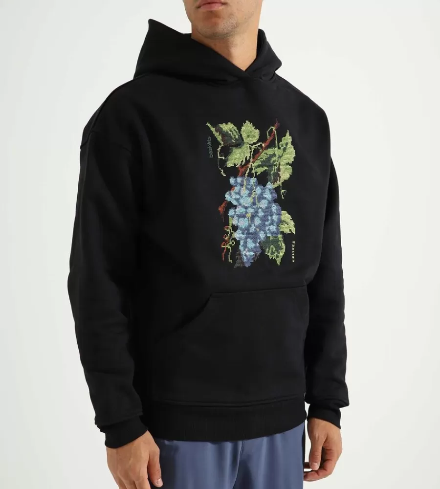 Tops^BASKÈTS Baskets X Kemkes Grapes Crosstitch Hoodie Black