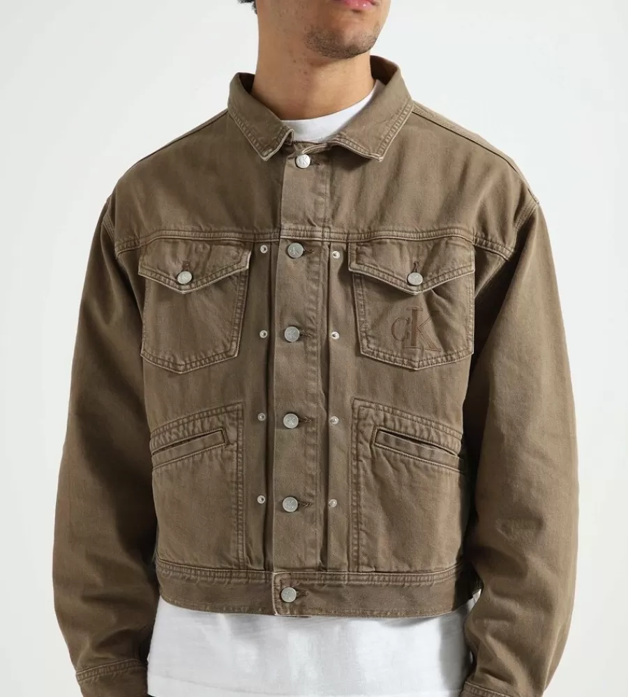 Jassen^CALVIN KLEIN Boxy Oversized Archive Denim Jacket Brown