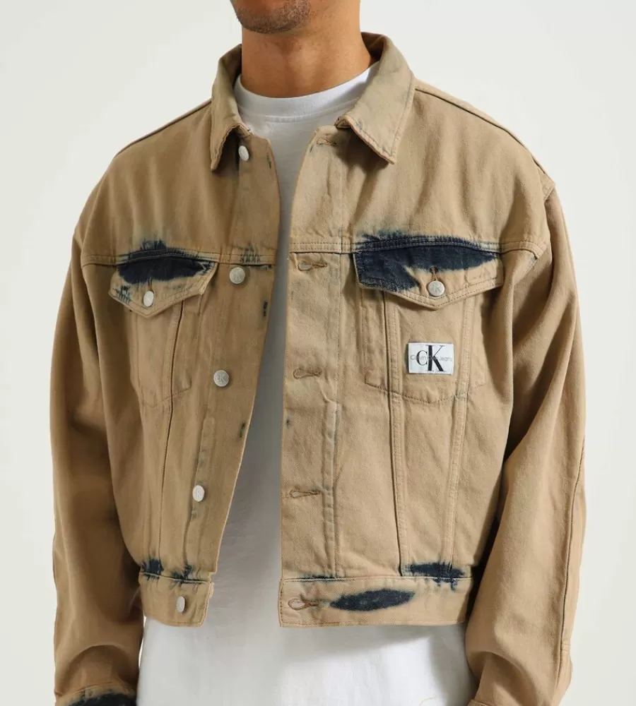 Jassen^CALVIN KLEIN Boxy Panel Denim Jacket Desert