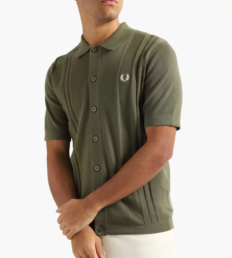 Tops^FRED PERRY Button Through Knitted Shirt Uniform Green