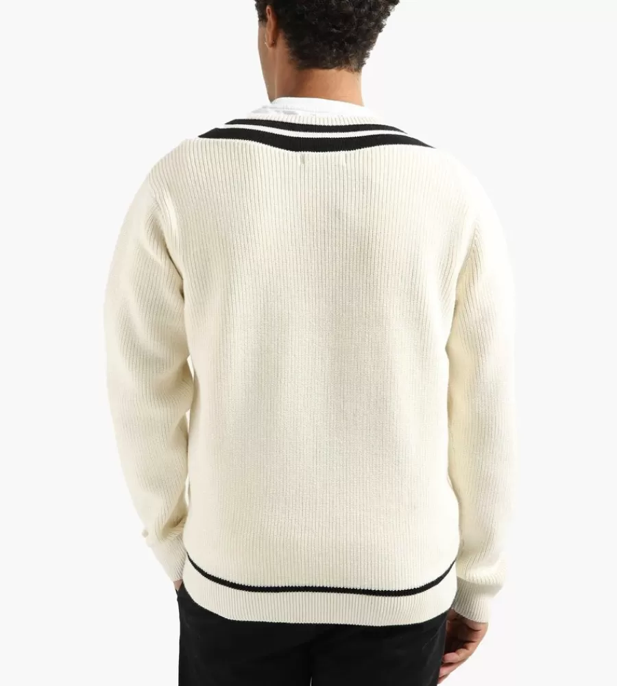 Tops^FRED PERRY Striped Trim V-Neck Jumper Ecru