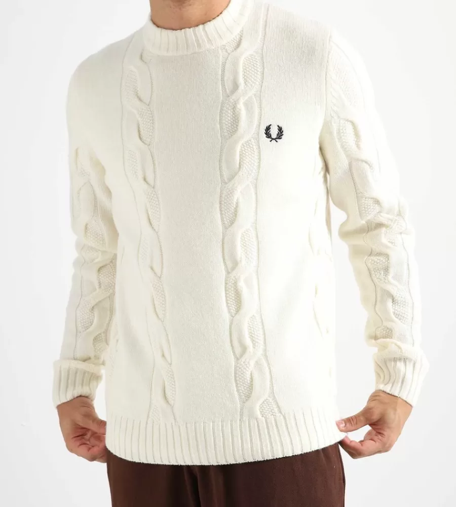 Tops^FRED PERRY Textured Cable Knit Jumper Ecru