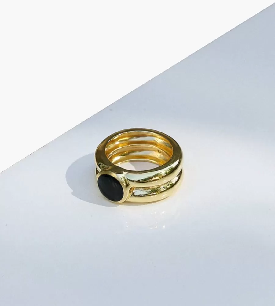 Sieraden^GOLIA Double Band Onyx Ring Gold