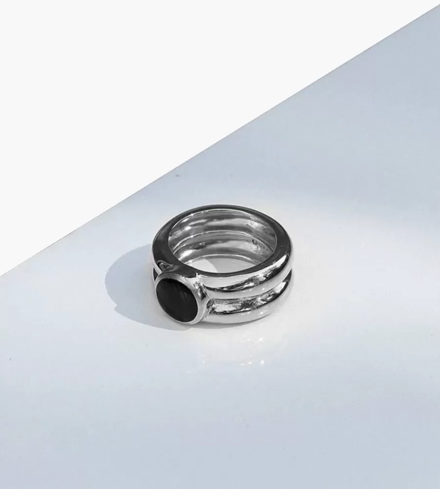 Sieraden^GOLIA Double Band Onyx Ring Silver