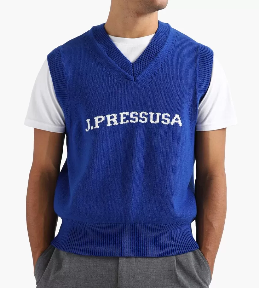 Tops^J.PRESS V Neck Vest Sweater Blue