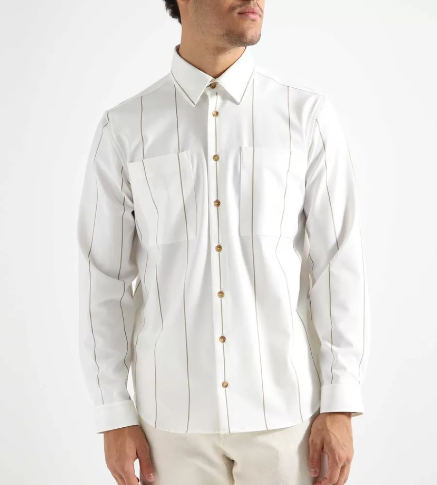 Tops^LIBERTINE-LIBERTINE Canyon Shirt White Khaki Stripes