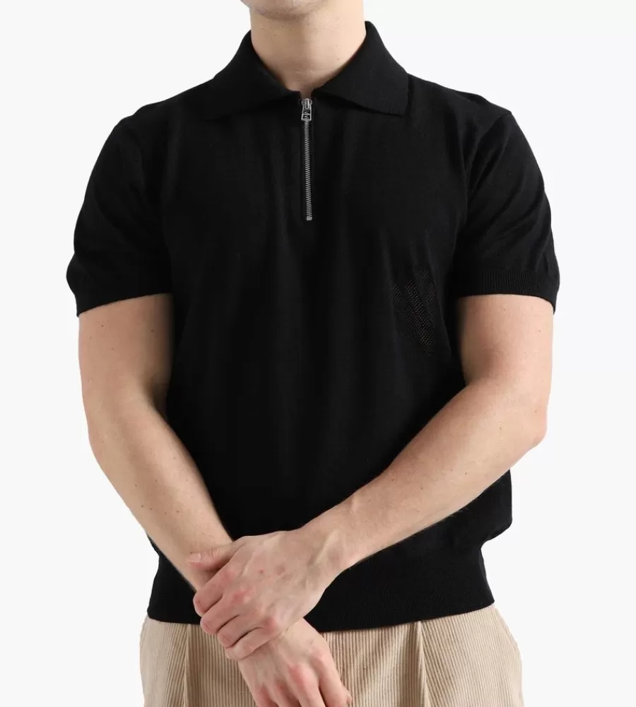 Tops^NEW AMSTERDAM SURF ASSOCIATION Zip Polo Knit Black