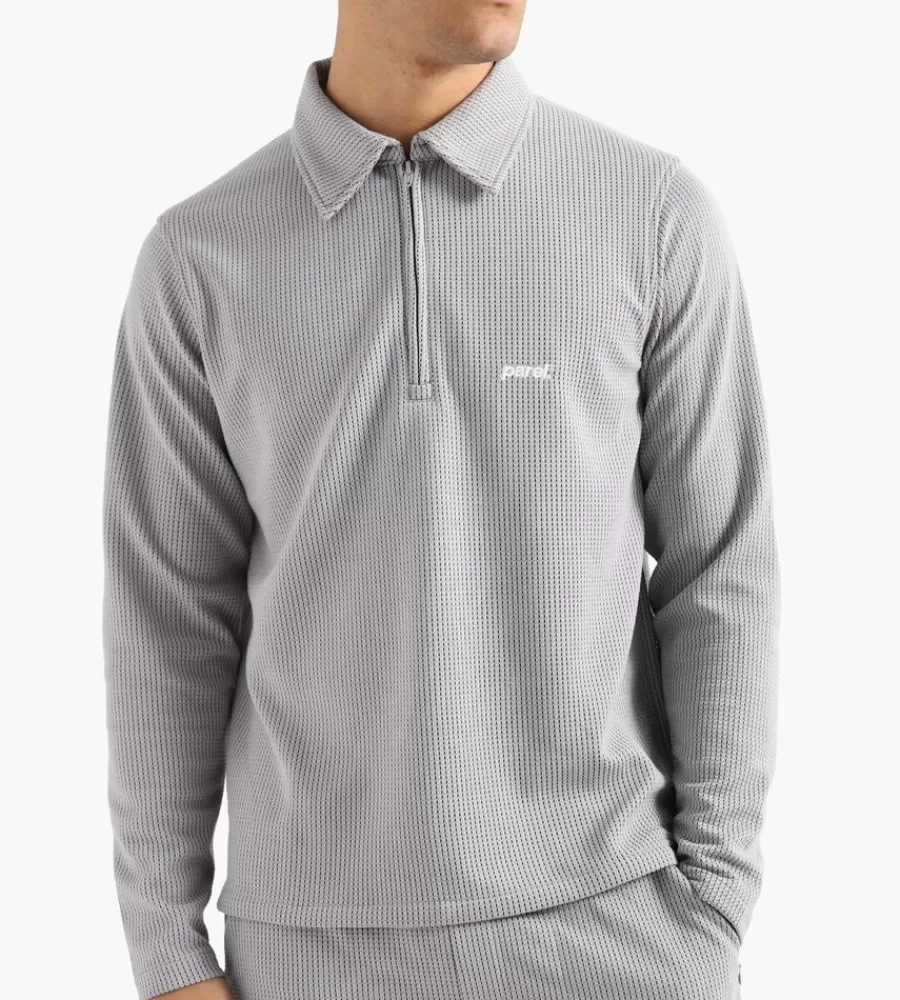 Tops^PAREL STUDIOS Prespa Quarter Zip Waffle Light Grey