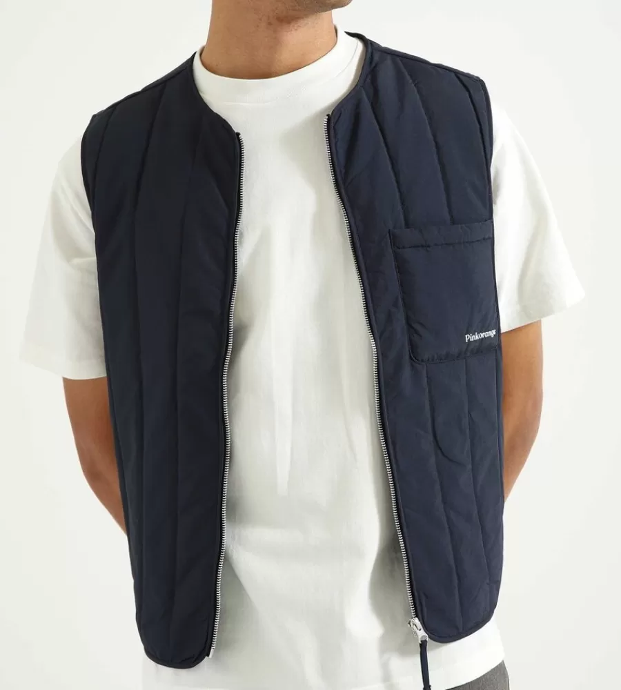 Tops^PINKORANGE Logo Zippered Vest Navy