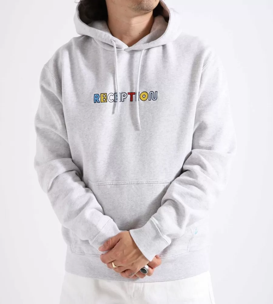 Tops^RECEPTION Hooded Sweat Motto Cotton Brush Fleece Athletic Grey