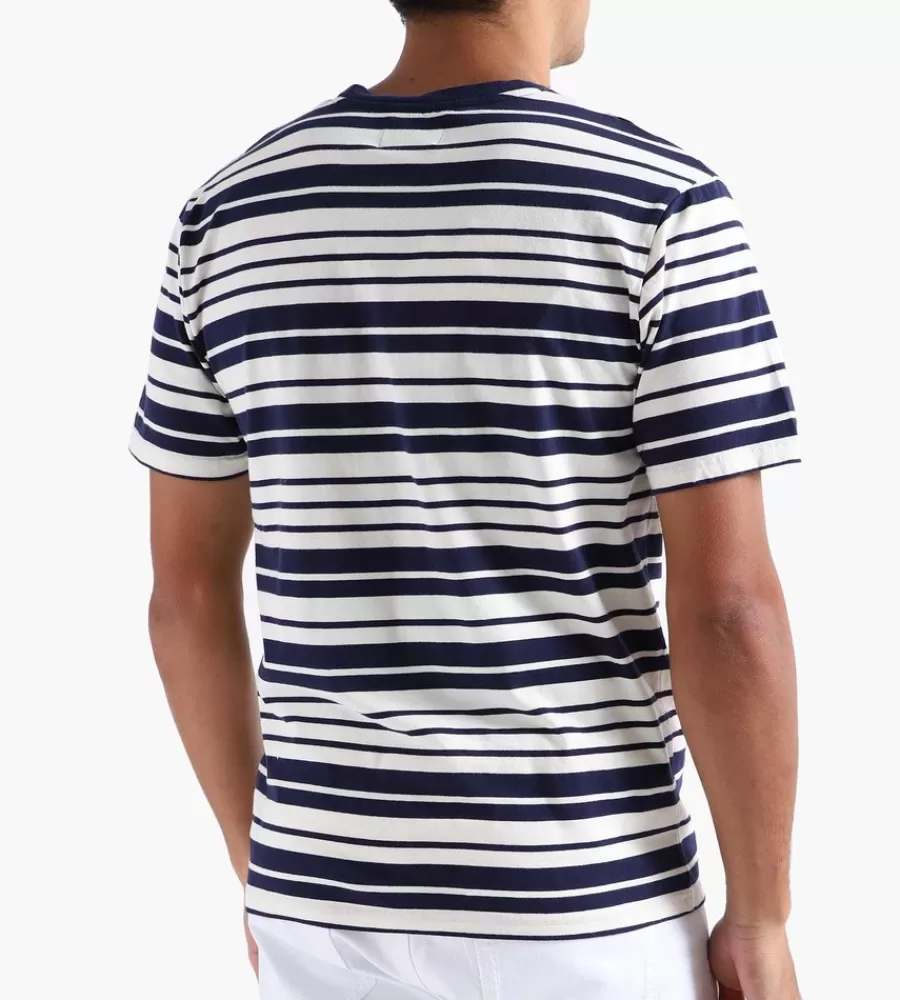 Tops^WOOD WOOD Ace Stripe T-Shirt Off-White Navy Stripes