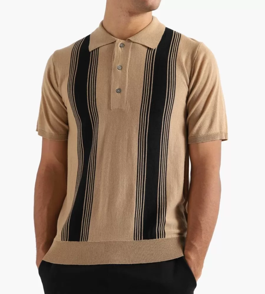 Tops^WOOD WOOD Arnold Stripe Short Sleeve Polo Camel